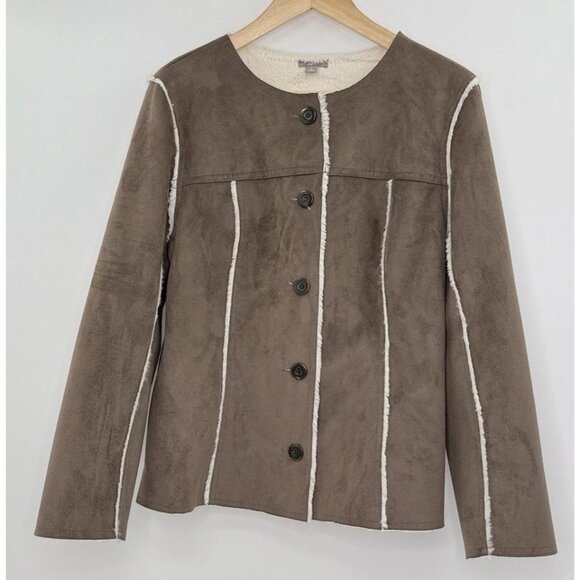 J. Jill ‎ Women’s Taupe Faux Suede Winter Coat Jacket Size M Boho Preppy Mature - Picture 1 of 11